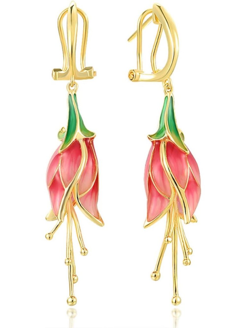 Elegant Sterling Silver Enamel Tulip Earrings for Women - Floral Jewelry Gift